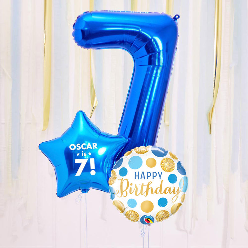 Personalised 7th Birthday Inflated Balloon Bunch – Blue