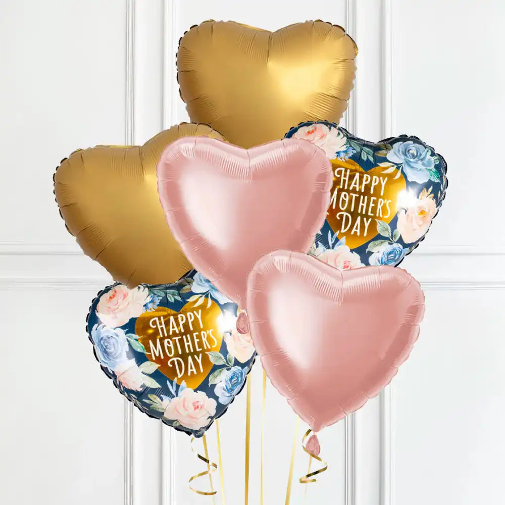 Mothers Day Gold/Rose Gold Bunch 6 (2 of Each) Personalised Balloons