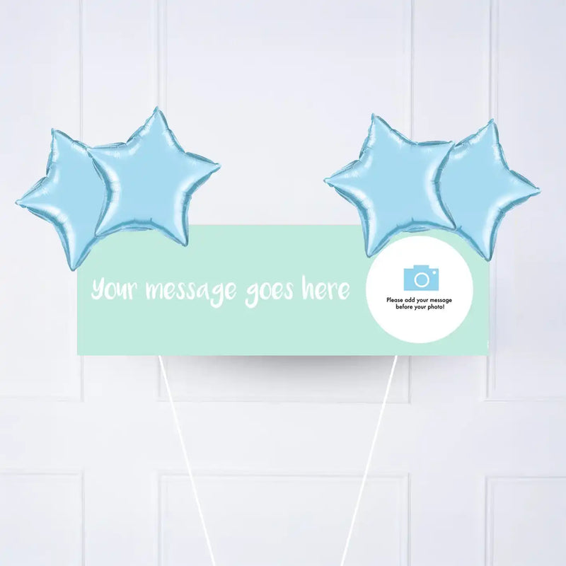 Coloured Personalised Party Banner Blue 4 Balloons Personalised Banner