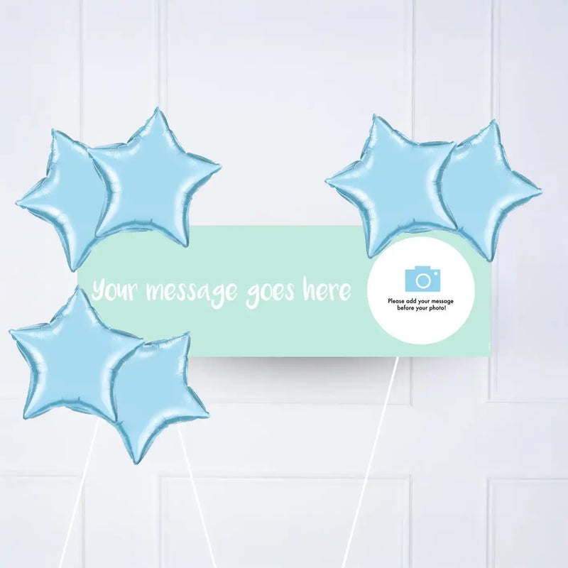 Coloured Personalised Party Banner Blue 6 Balloons Personalised Banner