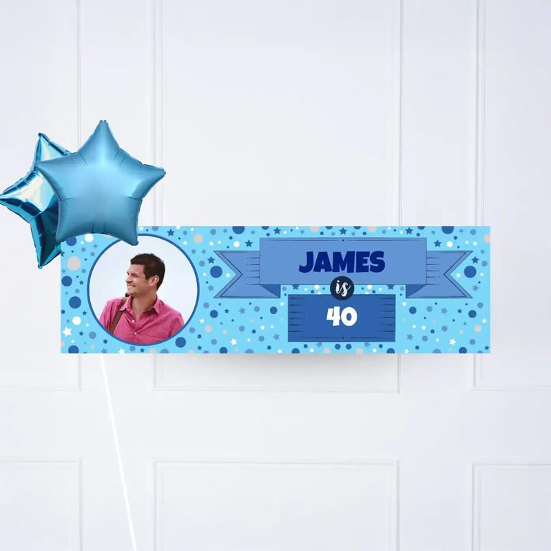 Blue Age Personalised Party Banner Yes 2 Balloons Personalised Banner