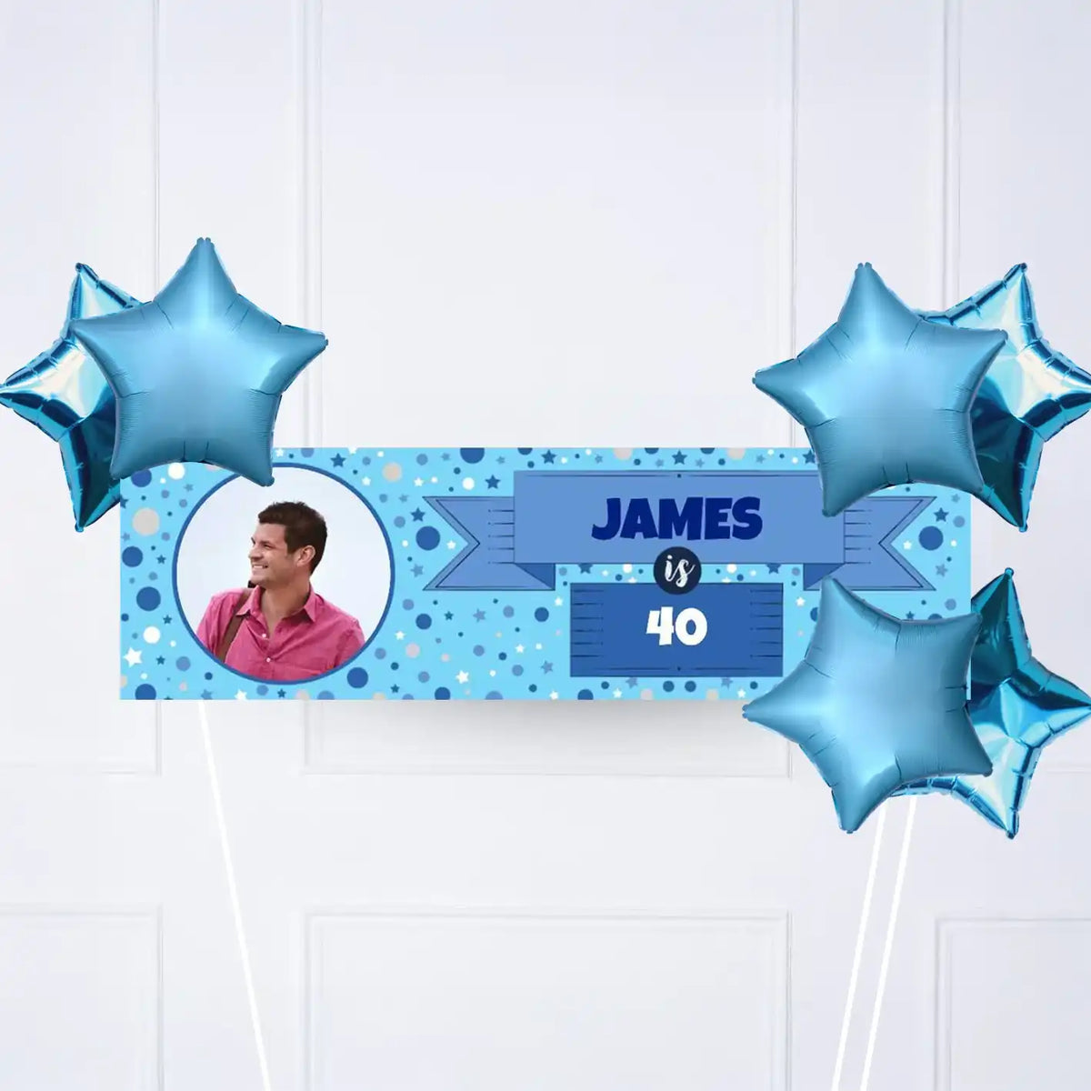 Blue Age Personalised Party Banner Yes 6 Balloons Personalised Banner