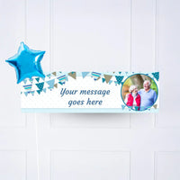 Blue Bunting Personalised Party Banner Yes 1 Balloon Personalised Banner