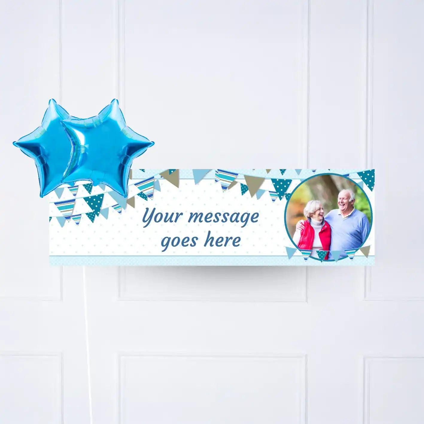 Blue Bunting Personalised Party Banner Yes 2 Balloons Personalised Banner