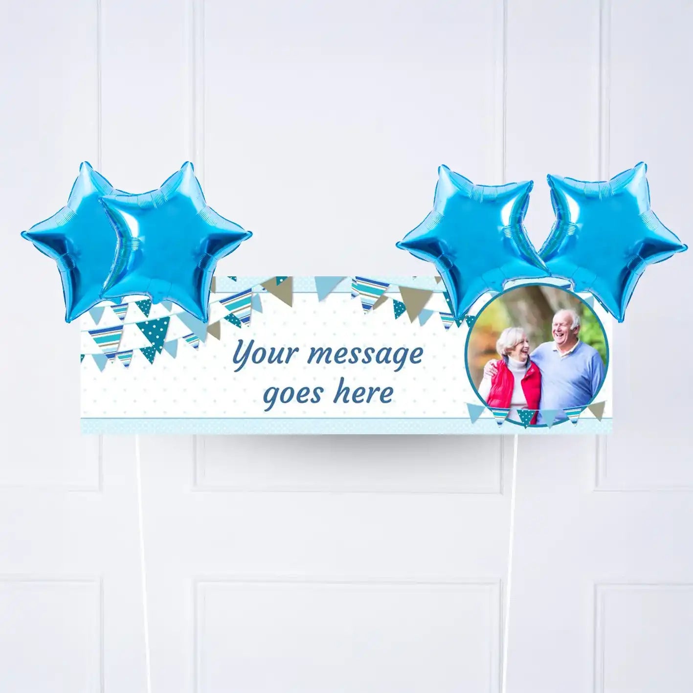 Blue Bunting Personalised Party Banner Yes 4 Balloons Personalised Banner