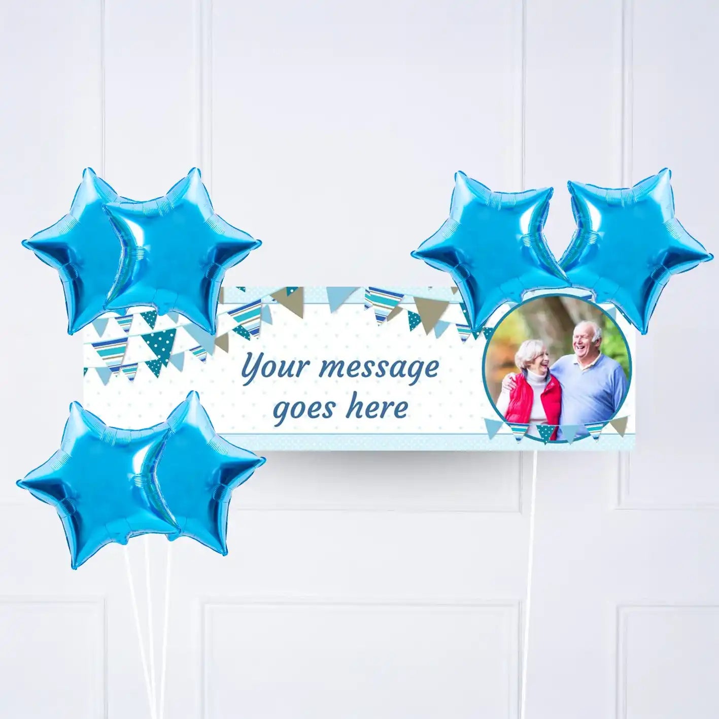 Blue Bunting Personalised Party Banner Yes 6 Balloons Personalised Banner