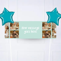 Coloured Collage Personalised Party Banner Blue 2 Balloons Personalised Banner