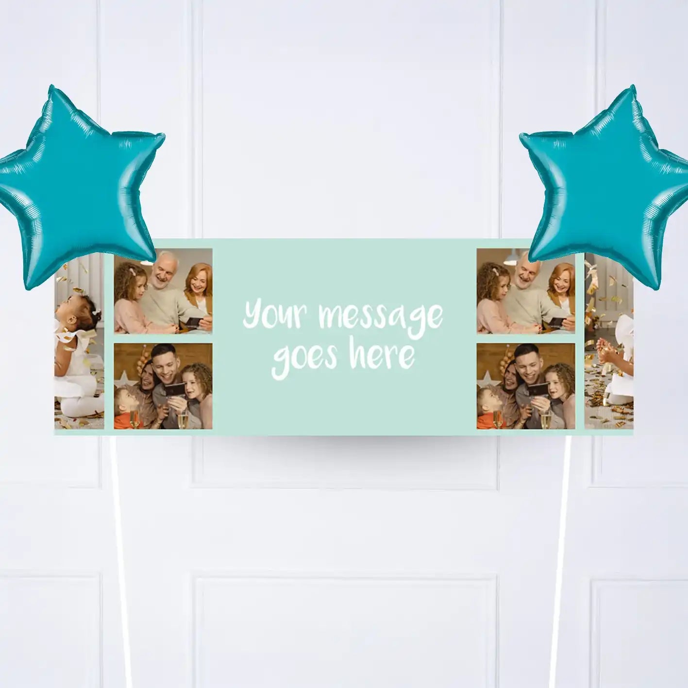 Coloured Collage Personalised Party Banner Blue 2 Balloons Personalised Banner