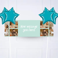Coloured Collage Personalised Party Banner Blue 4 Balloons Personalised Banner