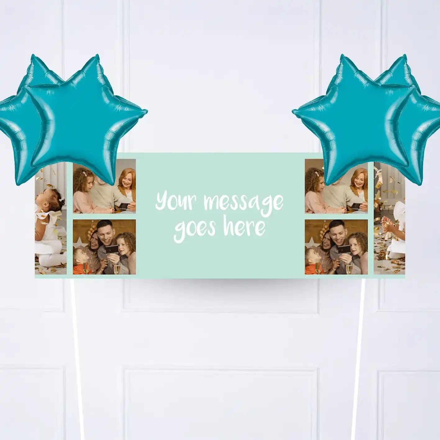 Coloured Collage Personalised Party Banner Blue 4 Balloons Personalised Banner