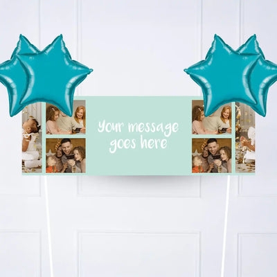 Coloured Collage Personalised Party Banner Blue 4 Balloons Personalised Banner
