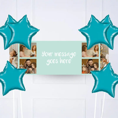 Coloured Collage Personalised Party Banner Blue 6 Balloons Personalised Banner