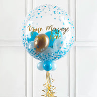 Personalised Bubble Balloon in a Box - Blue Gold Luxe None Personalised Balloons
