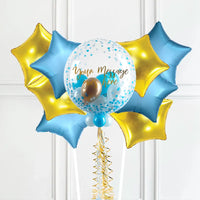 Personalised Bubble Balloon in a Box - Blue Gold Luxe 8 Extra Balloons Personalised Balloons