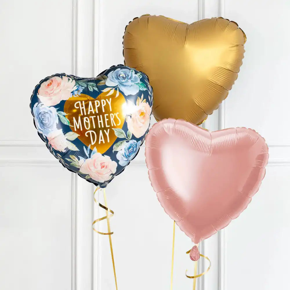 Mothers Day Gold/Rose Gold Bunch 3 (1 of Each) Personalised Balloons