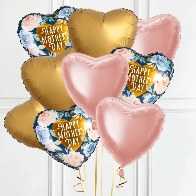 Mothers Day Gold/Rose Gold Bunch 9 (3 of Each) Personalised Balloons
