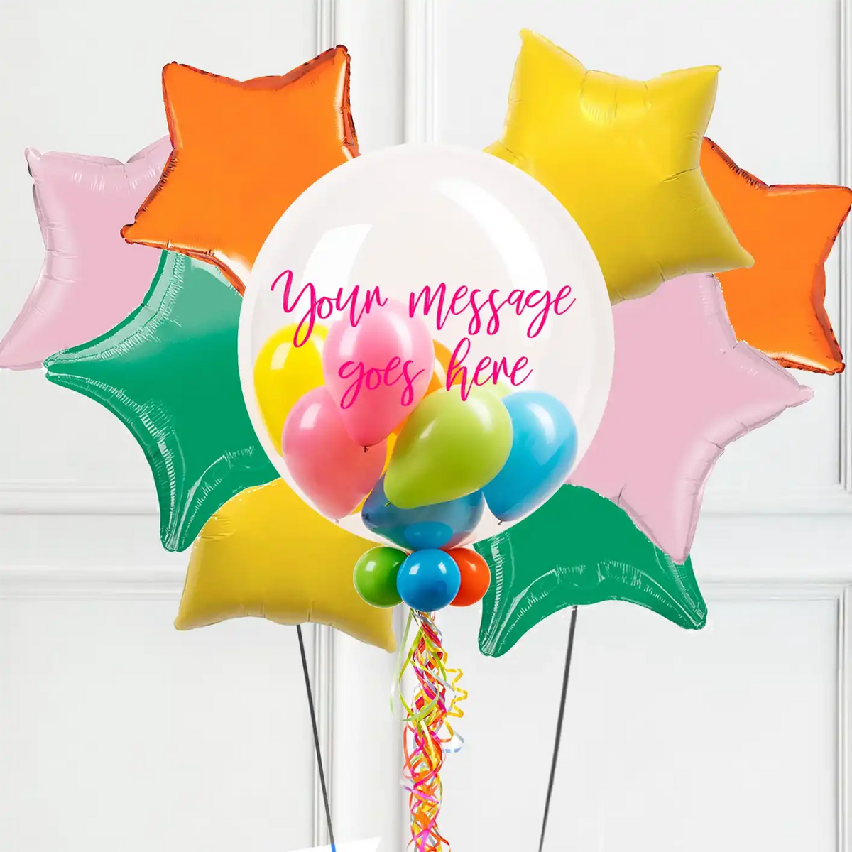 Personalised Bubble Balloon in a Box – Boho Tropical Mini Balloons 8 Extra Balloons Personalised Balloons