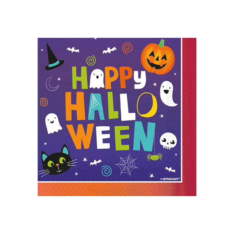 Cat & Pumpkin 'Happy Halloween' Napkins (x16)