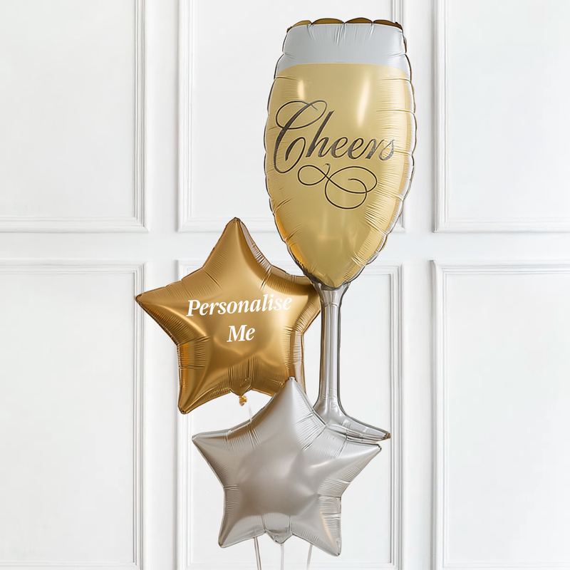 Personalised Inflated Balloon Bunch - Champagne Glass Personalised Balloons