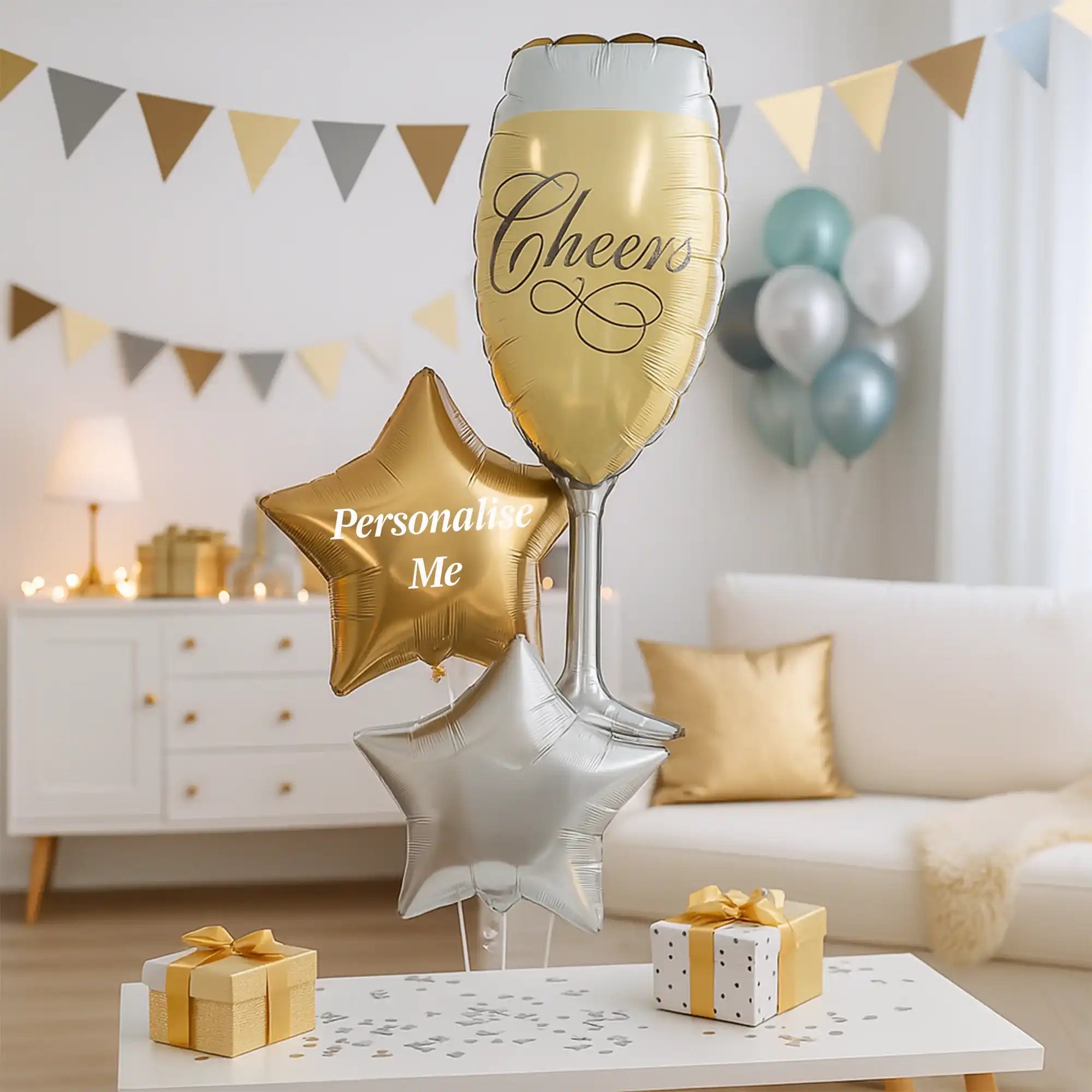 Personalised Inflated Balloon Bunch - Champagne Glass Personalised Balloons