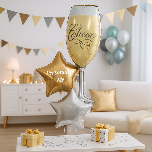 Personalised Inflated Balloon Bunch - Champagne Glass Personalised Balloons