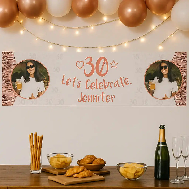 Rose Gold 30th Personalised Party Banner Personalised Banner