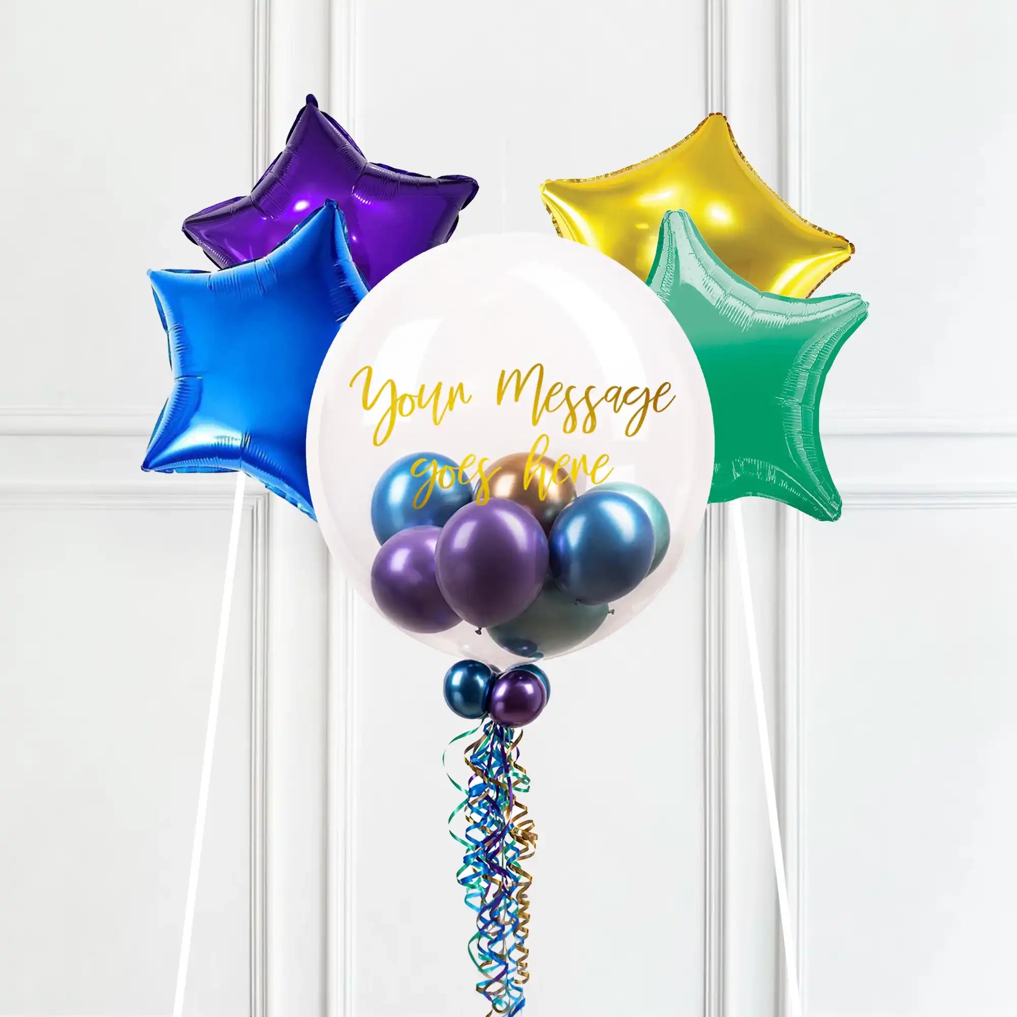 Personalised Bubble Balloon in a Box – Chrome Luxe Mini Balloons 4 Extra Balloons Personalised Balloons