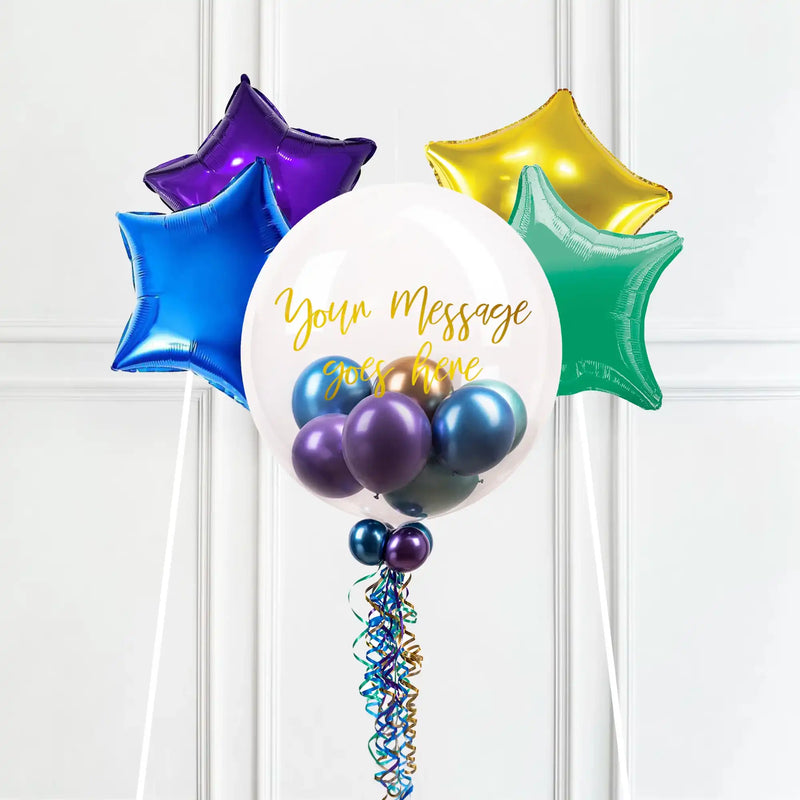 Personalised Bubble Balloon in a Box – Chrome Luxe Mini Balloons 4 Extra Balloons Personalised Balloons