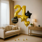 Deluxe Personalised Balloon Bunch - 21st Birthday Black & Gold