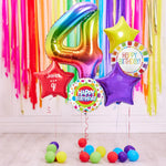 Deluxe Personalised Balloon Bunch - 4th Birthday Rainbow Personalised Balloons