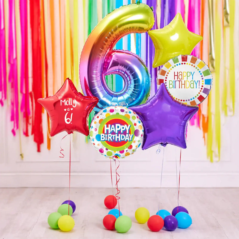 Deluxe Personalised Balloon Bunch - 6th Birthday Rainbow Personalised Balloons