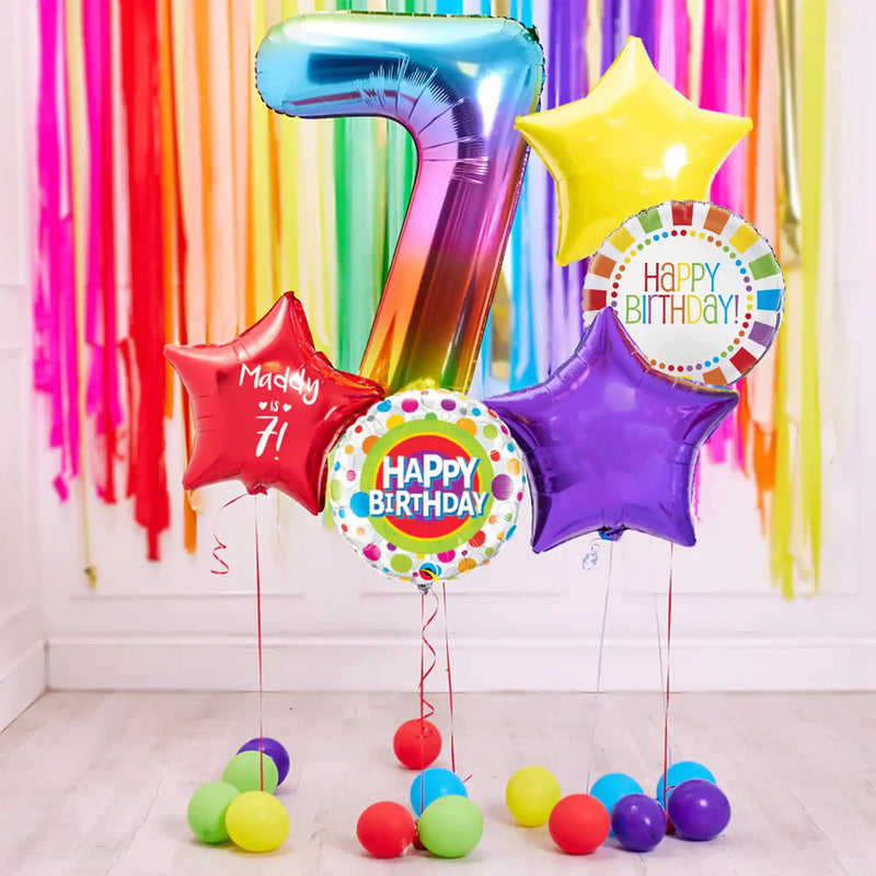 Deluxe Personalised Balloon Bunch - 7th Birthday Rainbow Personalised Balloons