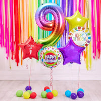 Deluxe Personalised Balloon Bunch - 9th Birthday Rainbow Personalised Balloons