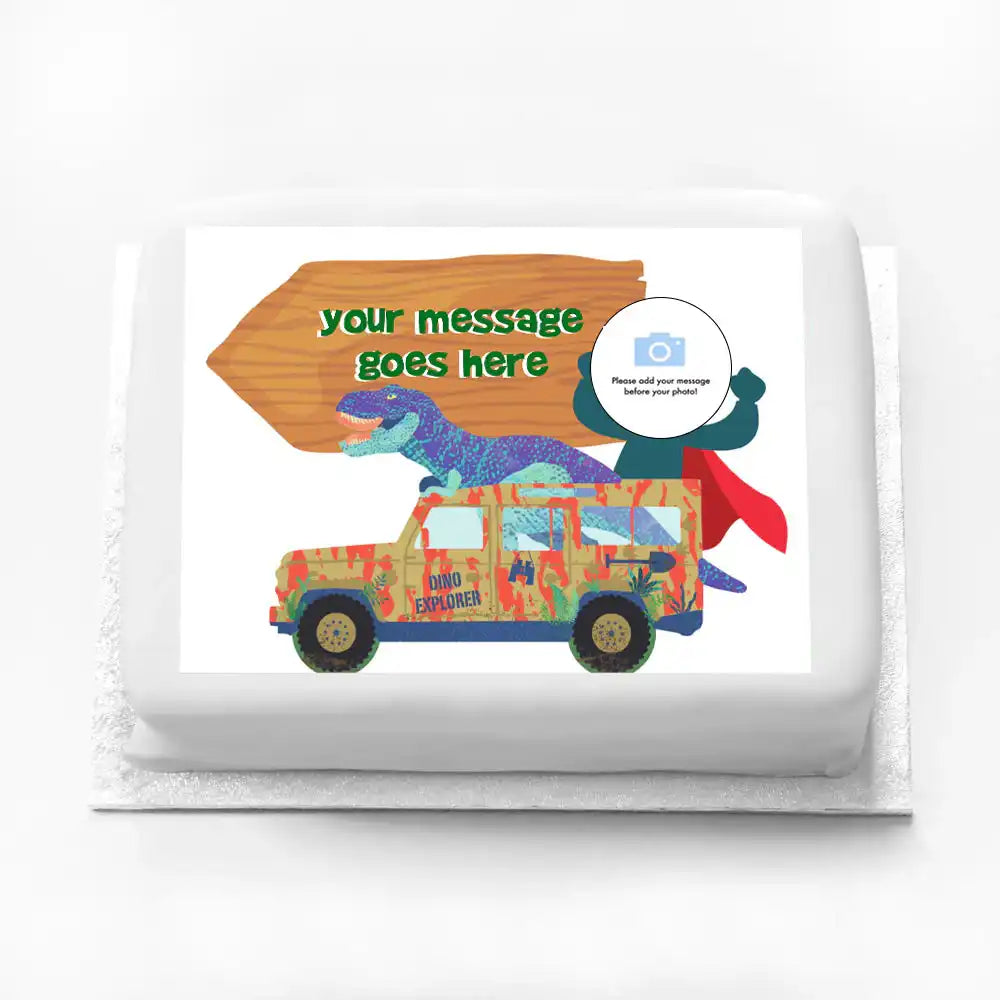 Personalised Photo Cake - Dino Explorer Large (up to 20 small portions) Personalised Cake