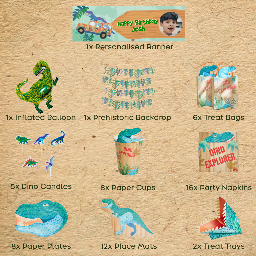 Dino Explorer - Personalised Party in a Box Party Pieces