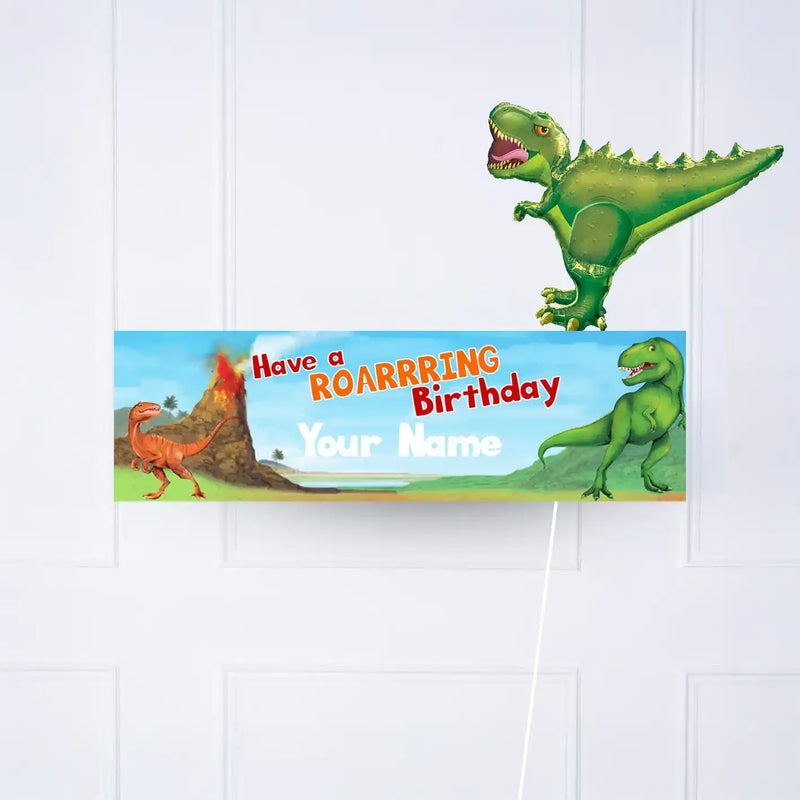 Dinosaur Roar Personalised Party Banner No Yes add balloon Personalised Banner