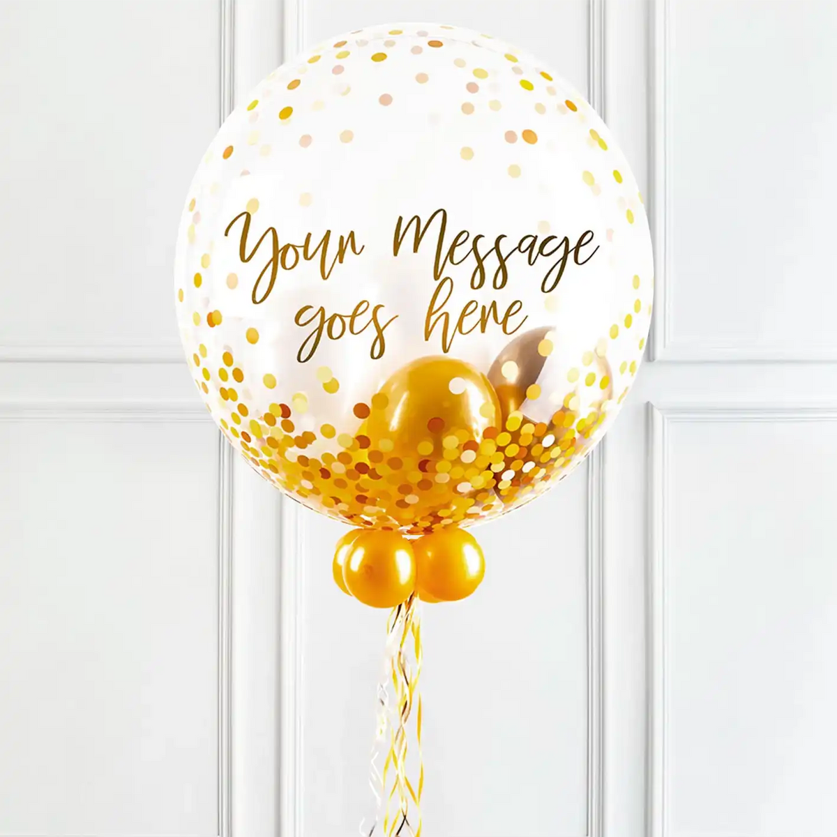 Personalised Bubble Balloon in a Box - Elegant Gold Dots None Personalised Balloons