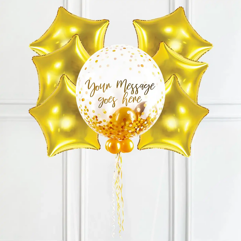 Personalised Bubble Balloon in a Box - Elegant Gold Dots 6 Extra Balloons Personalised Balloons