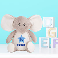 Personalised Elephant Plush Soft Toy Blue Star Monster Parties