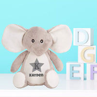 Personalised Elephant Plush Soft Toy Grey Star Monster Parties