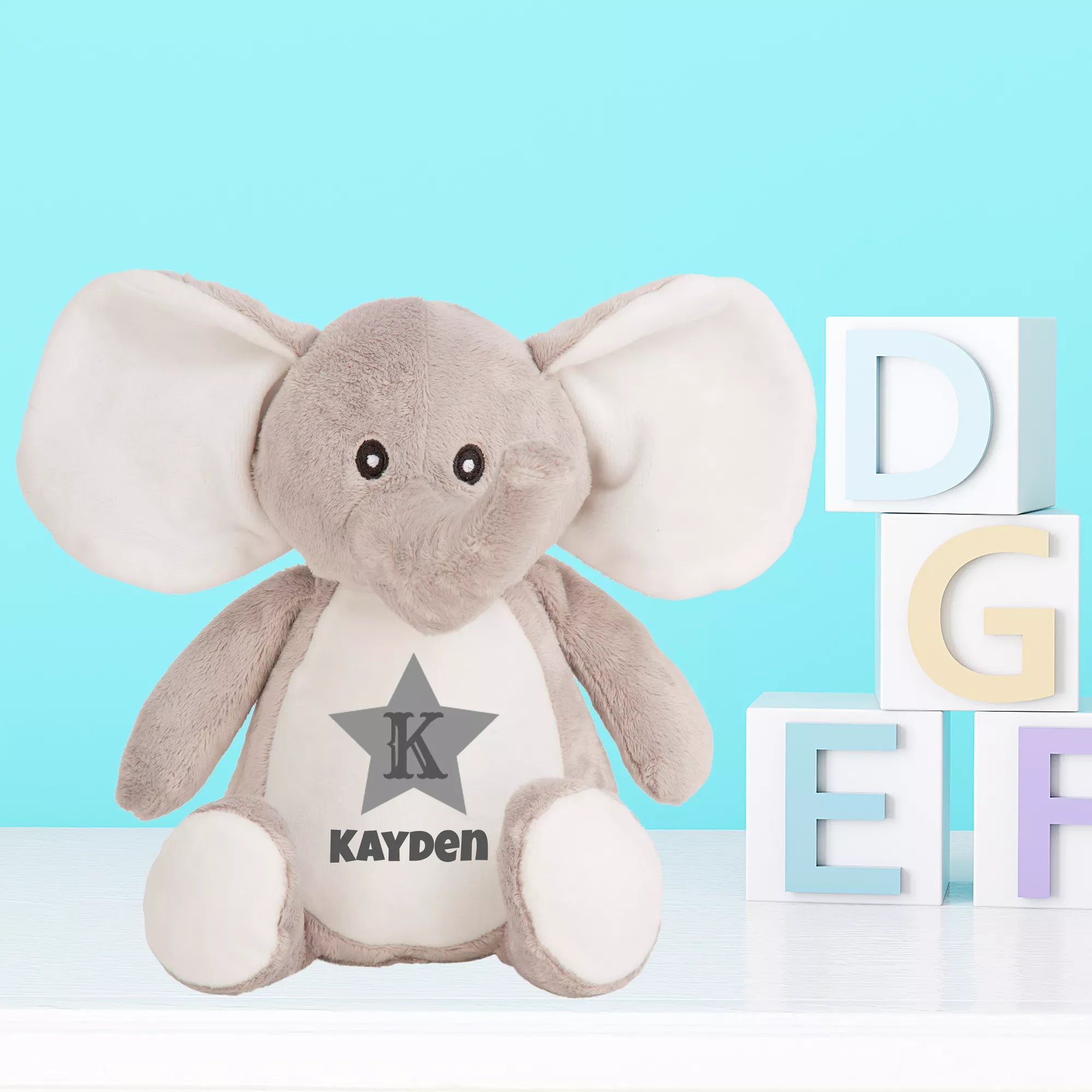 Personalised Elephant Plush Soft Toy Grey Star Monster Parties