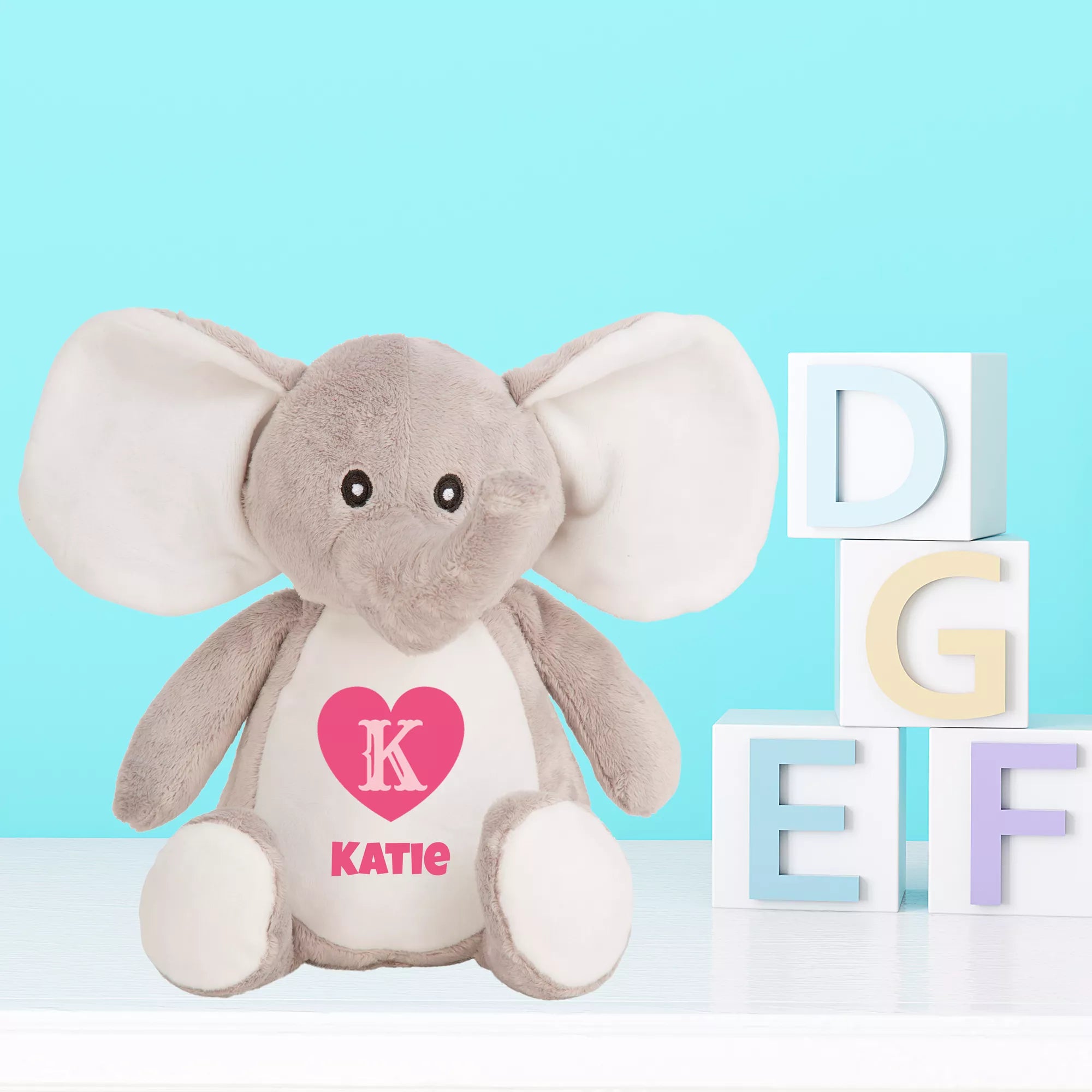 Personalised Elephant Plush Soft Toy Pink Heart Monster Parties