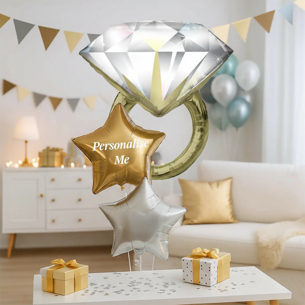 Personalised Inflated Balloon Bunch - Engagement Ring Personalised Balloons