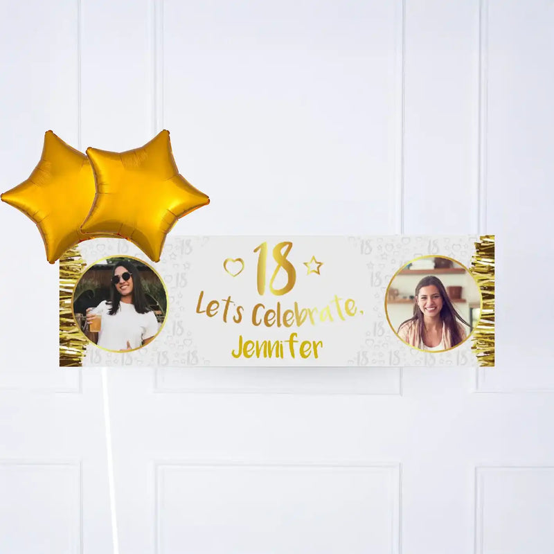 Gold 18th Personalised Party Banner Yes 2 Balloons Personalised Banner
