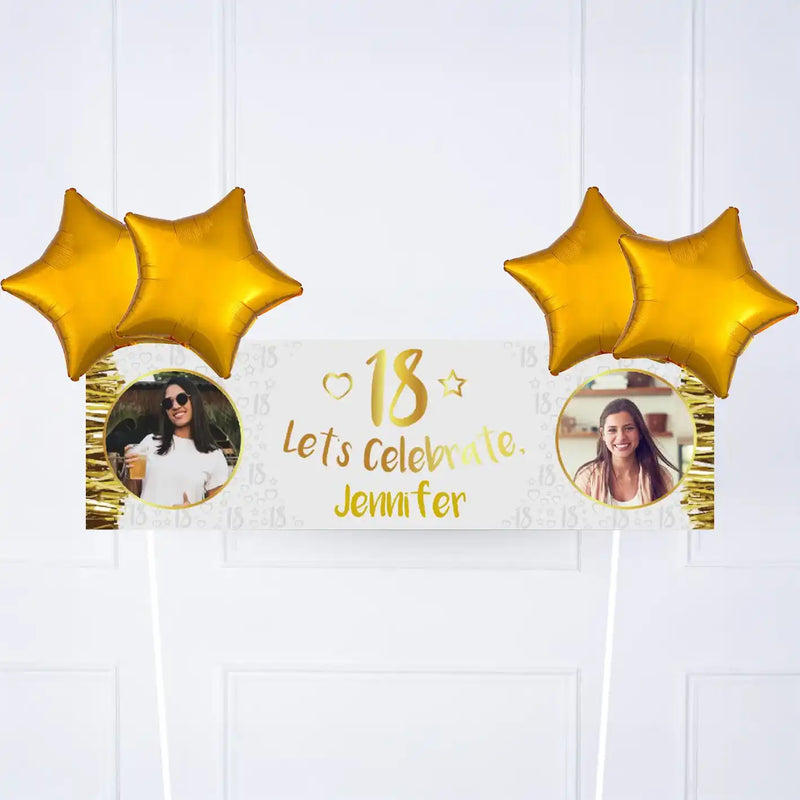 Gold 18th Personalised Party Banner Yes 4 Balloons Personalised Banner