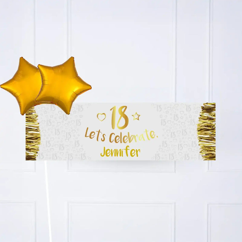 Gold 18th Personalised Party Banner No 2 Balloons Personalised Banner