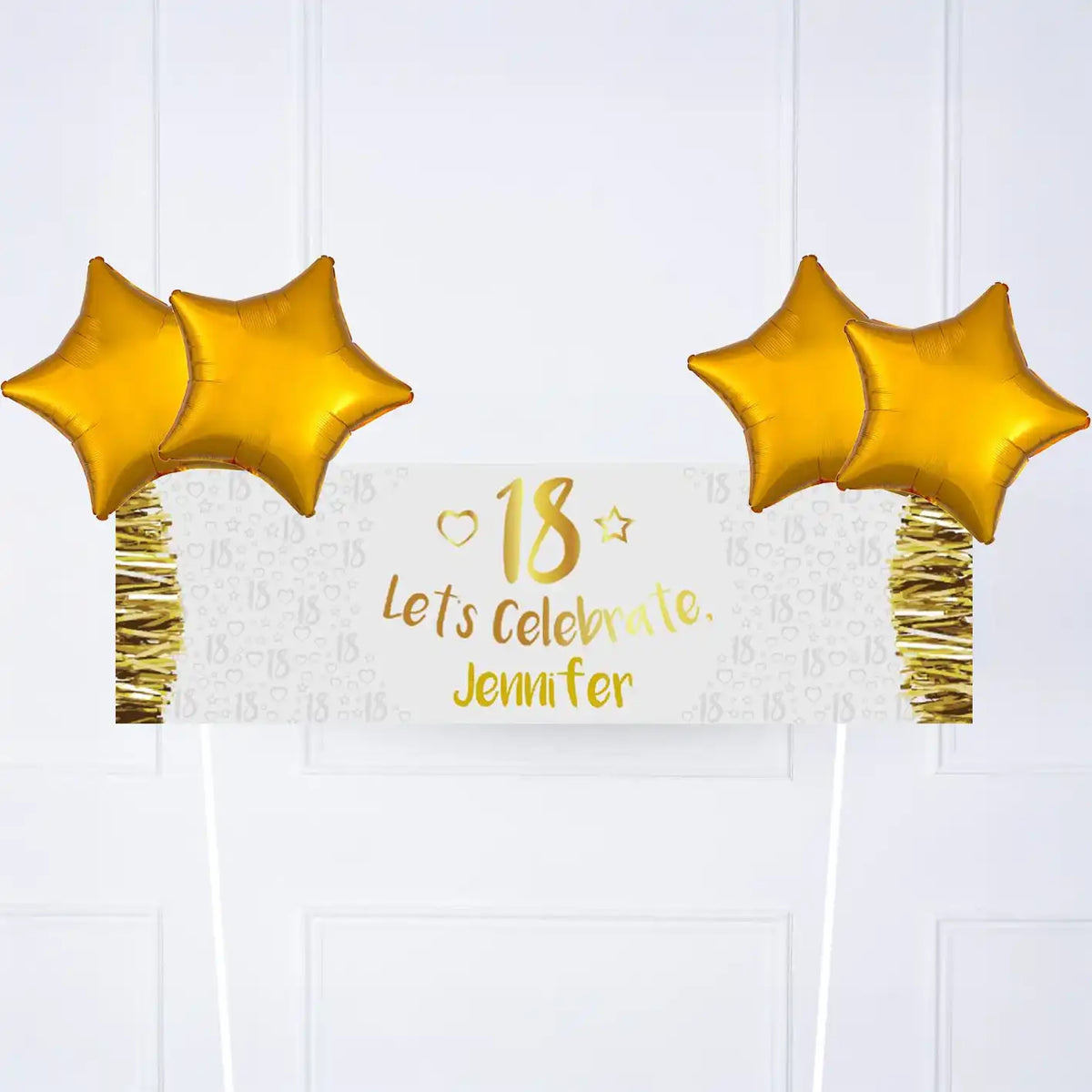 Gold 18th Personalised Party Banner No 4 Balloons Personalised Banner