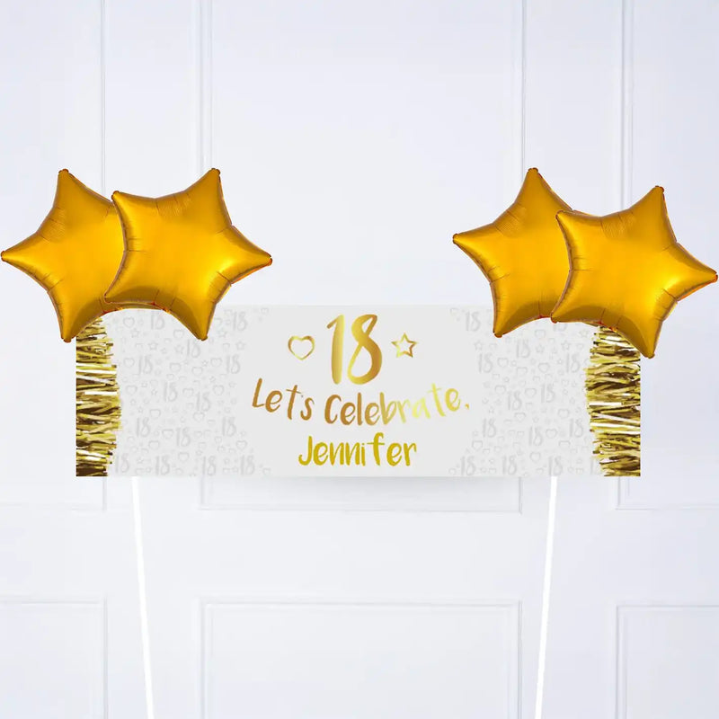 Gold 18th Personalised Party Banner No 4 Balloons Personalised Banner