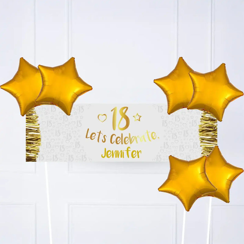 Gold 18th Personalised Party Banner No 6 Balloons Personalised Banner