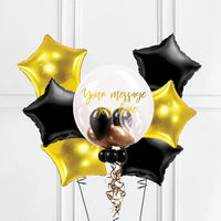 Personalised Bubble Balloon in a Box – Gold Deco 6 Extra Balloons Personalised Balloons
